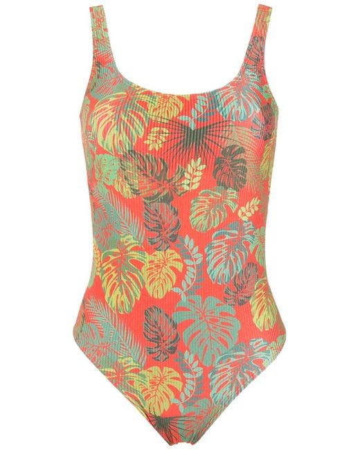 Amir Slama Orange Palm Leaf Print Swimsuit