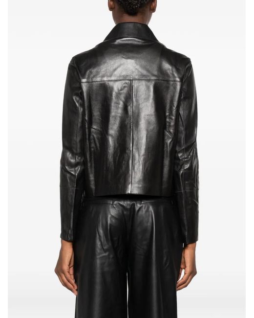Arma Black Leather Button-Up Jacket