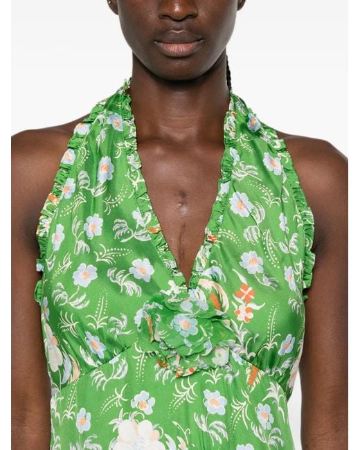 Doen Green Mazarin Floral-Print Silk Mini Dress