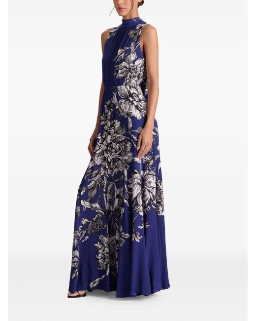 Alice + Olivia Blue Cowl-Neck Floral Maxi Day Dress
