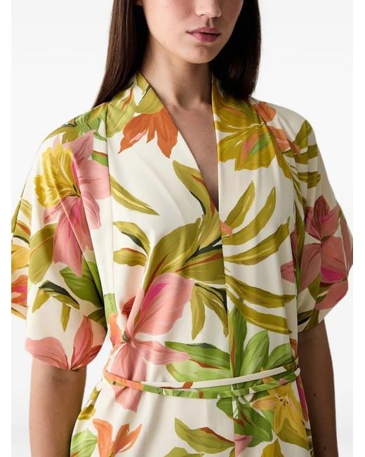 Joseph Ribkoff Metallic Floral-Print Tie-Waist Midi Dress