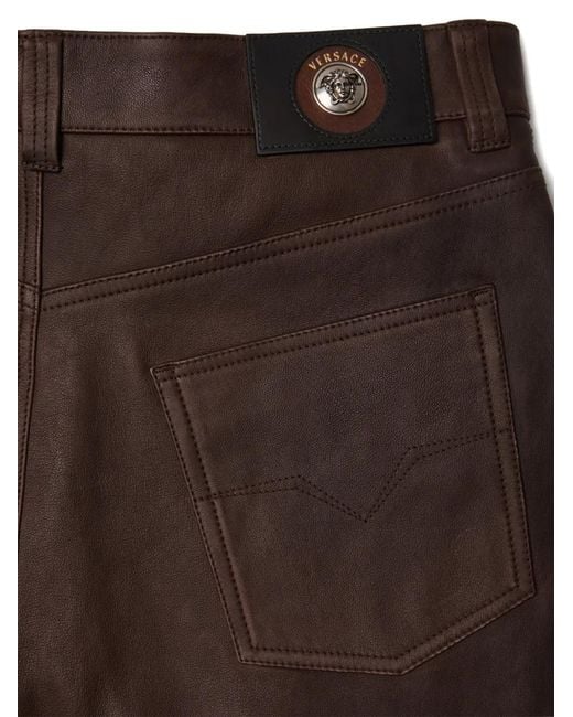 Versace Leren Broek in het Brown voor heren