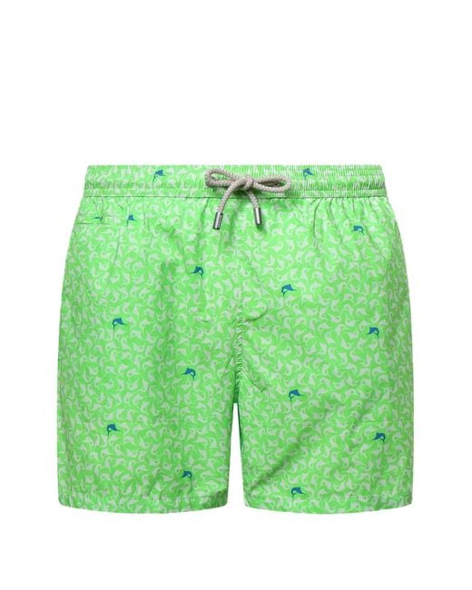 Mc2 Saint Barth Green Marlin-Print Drawstring Swim Shorts for men