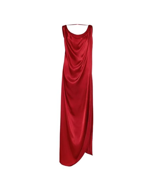 Maison Margiela Red Satin Dress With A Slit