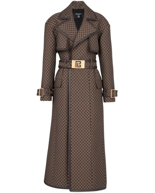 Balmain Brown Mini Monogram-Jacquard Trench Coat