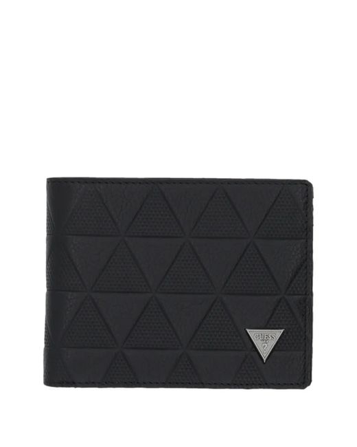 Guess Black Geometric-Embossed Bifold Wallet for men