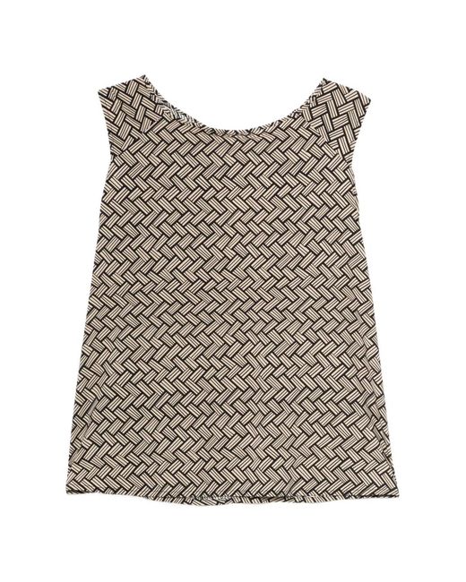 Siyu Brown Geometric-Pattern Sleeveless Blouse