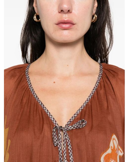 ALÉMAIS Brown X Lrnce Laurence Tie-Front Printed Shirt Dress