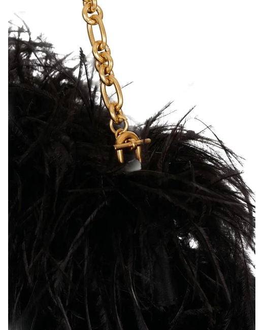 Balmain Black Anthem Feather-Detail Shoulder Bag