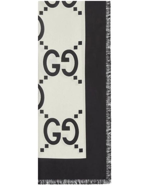 Gucci Black Gg All-Over Logo Silk Scarf for men
