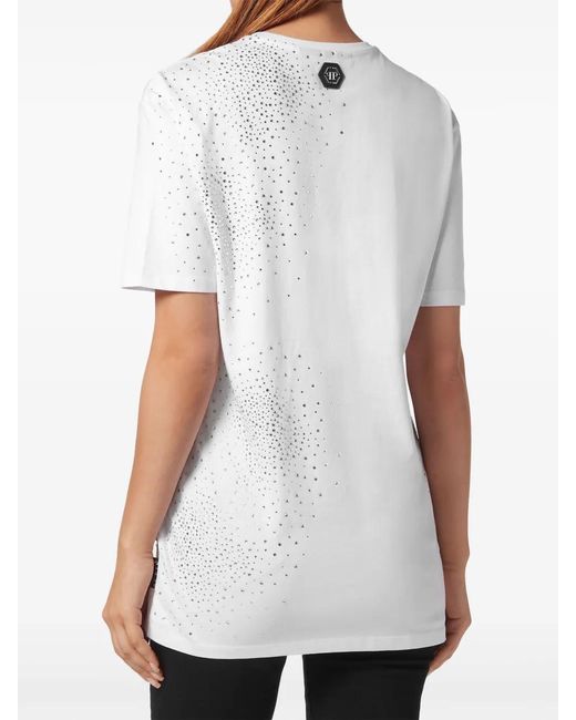 Philipp Plein White Crystal-Embellished Cotton T-Shirt