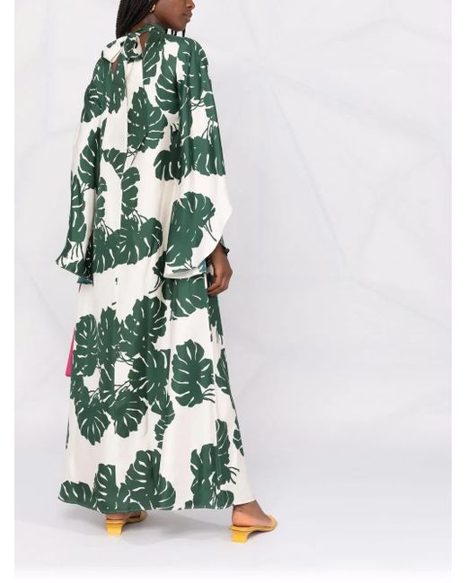 LaDoubleJ White Magnifico Foliage-Print Silk Dress