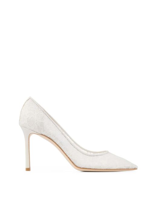 Jimmy Choo White Romy 85 Pointed Pumps