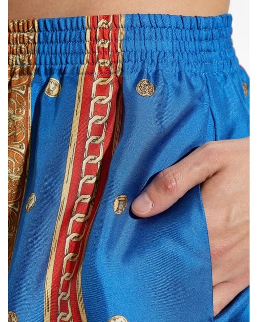 Versace Blue Baroque-Print Silk Shorts for men