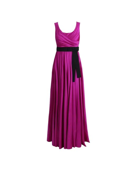 Dolce & Gabbana Purple Contrast-Belt Maxi Dress