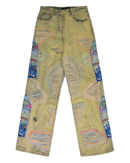 Who Decides War Green Distressed Jeans for men