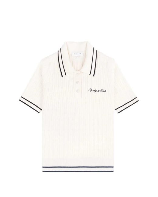Sporty & Rich White Cable-Knit Embroidered Polo Shirt