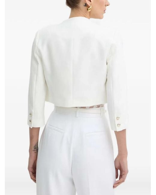 Morgan White Button-Cuff Cropped Jacket