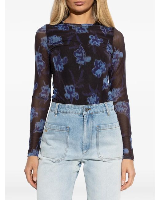 Rag & Bone Blue Floral-Print Long-Sleeves Top