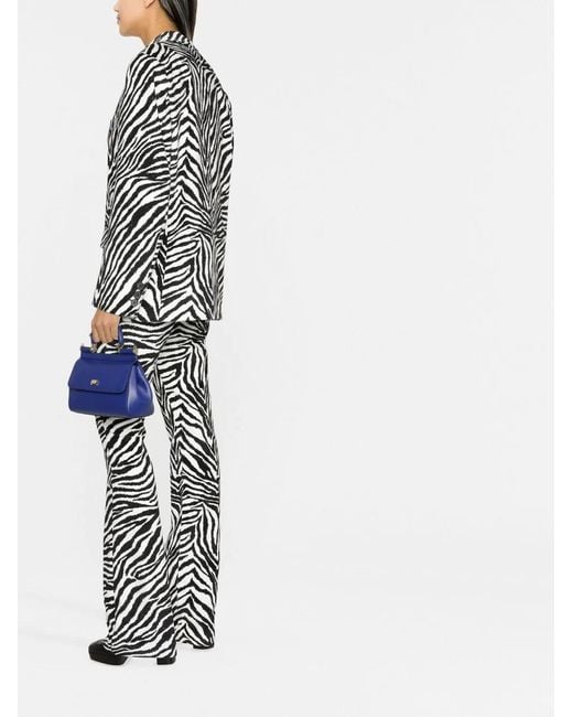 Alessandra Rich Black Zebra Print Single-breasted Velvet Blazer