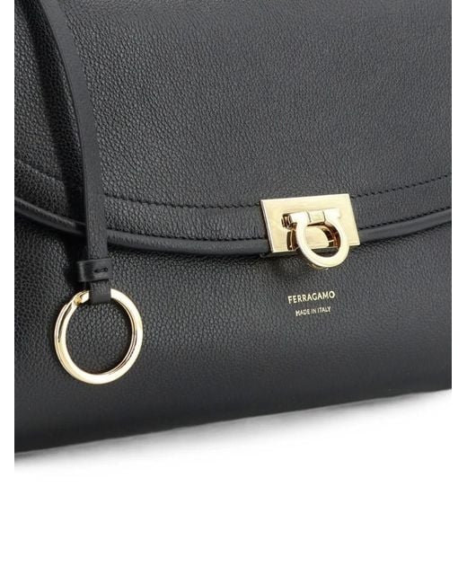 Ferragamo Black Gancini Pebbled-Leather Shoulder Bag