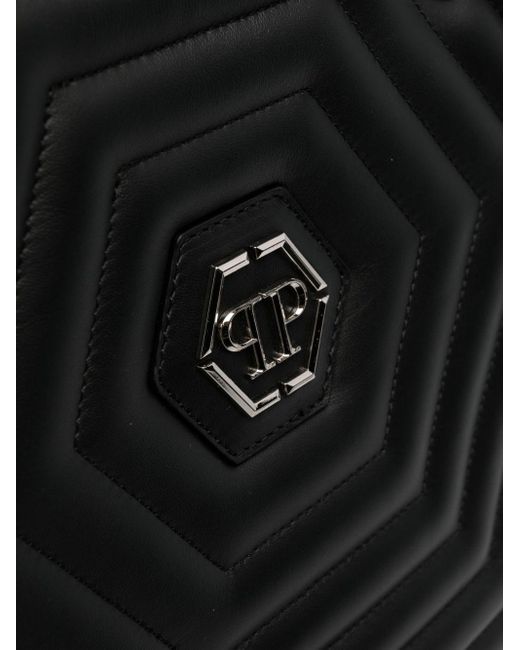 Philipp Plein Hexagon Quilted Leather Shoulder Bag in het Black