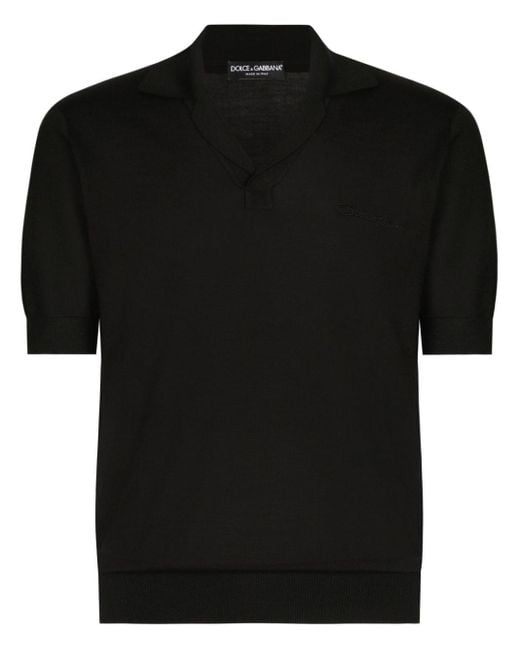 Dolce & Gabbana Black Signature Logo-embroidered Polo Shirt for men