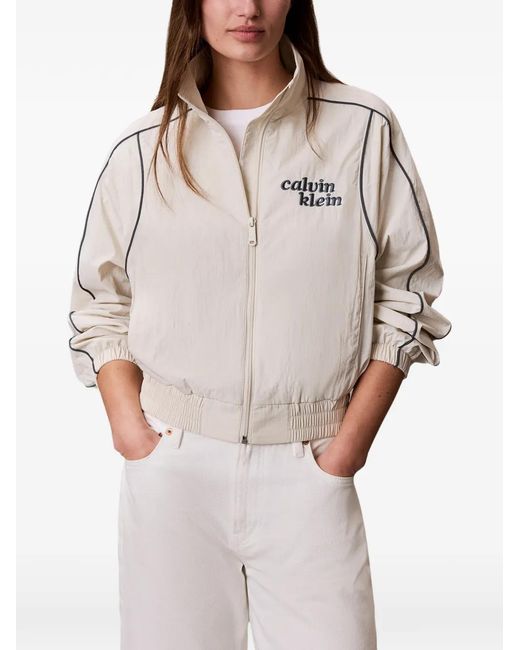 Calvin Klein White Logo-Embroidered Piped Jacket
