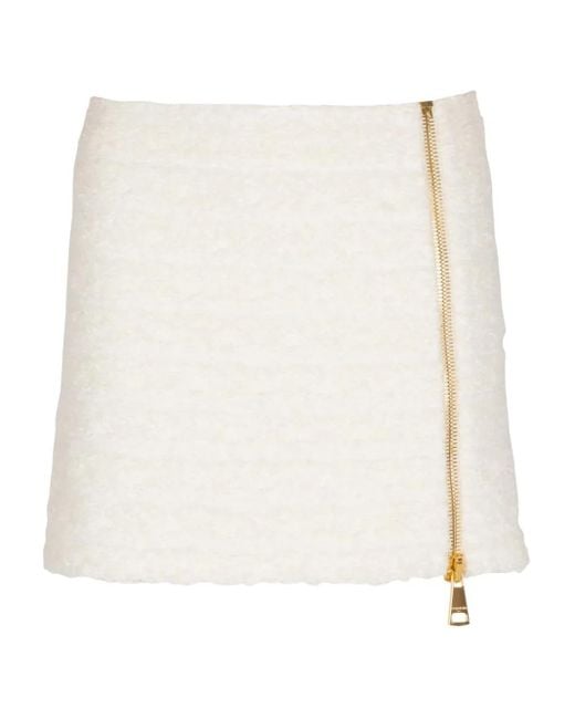 Balmain White Tweed-Minirock Mit Reißverschluss