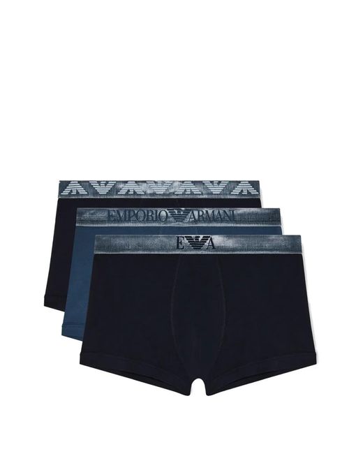 Emporio Armani Blue Logo-Detail Boxers (Set Of Three) for men