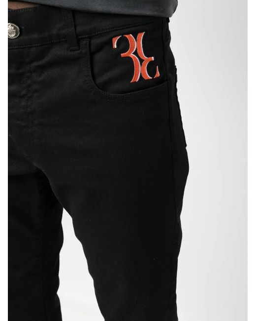 Billionaire Black Embroidered-Logo Slim-Fit Jeans for men