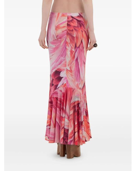 Roberto Cavalli プリント ラッフル マキシスカート Red