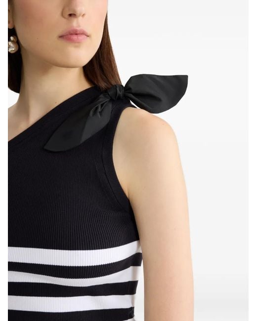 Patou Black Striped-Pattern Bow-Detail One Shoulder Top