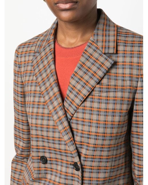 PS by Paul Smith Checked Double-breasted Blazer in het Brown