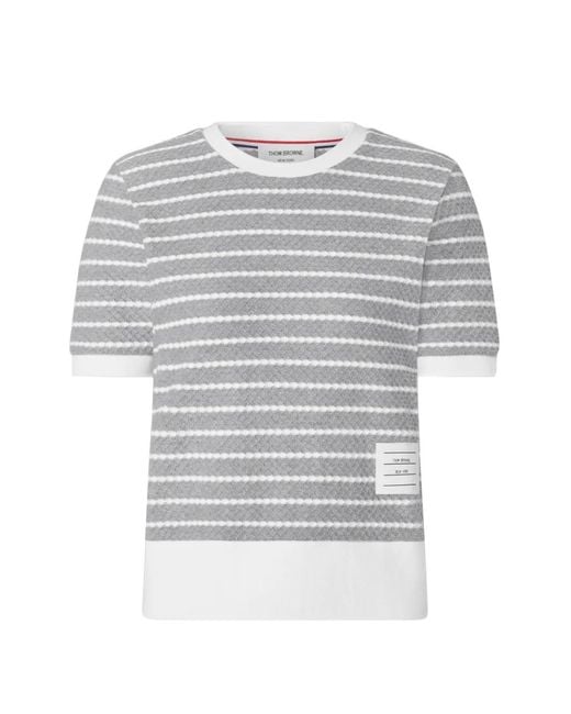 Thom Browne Gray Striped Honeycomb-Rib T-Shirt