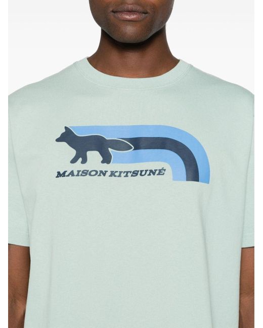 Maison Kitsuné Blue Logo-appliqué Cotton T-shirt for men