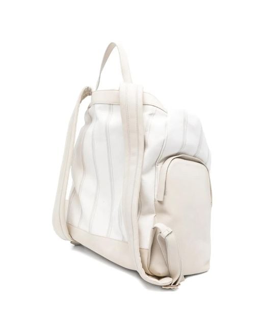 Eleventy White Striped-Pattern Drawstring Backpack for men