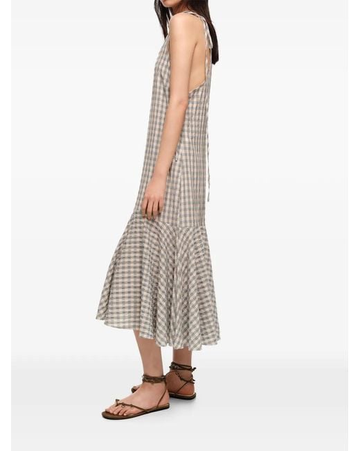 Bimba Y Lola White Midi Checked Tie-Strap Dress