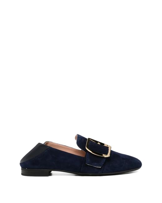 Bally Blue Buckle Strap Loafers