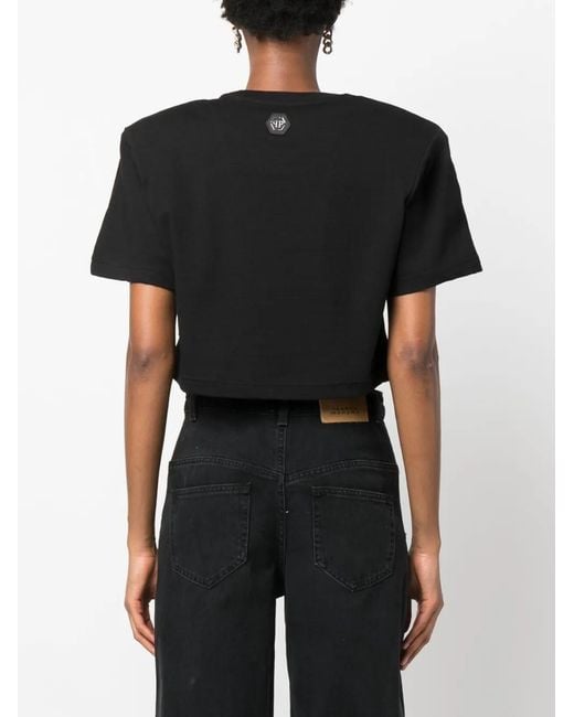 Philipp Plein Black Logo-Print Padded-Shoulder T-Shirt