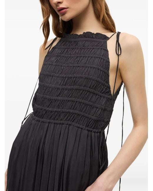 Ganni Black Tie-Strap Smocked Maxi Dress