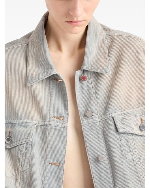Veste Boutonnée À Col Contrastant Prada en coloris Gray