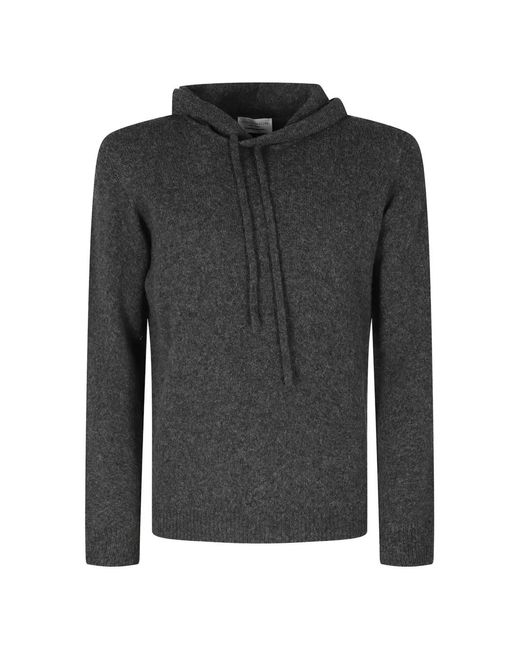Roberto Collina Black Knitted Drawstring Hoodie for men