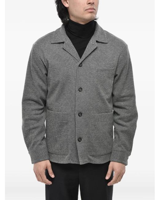 Paolo Pecora Gray Herringbone Patch-Pocket Knitted Cardigan for men