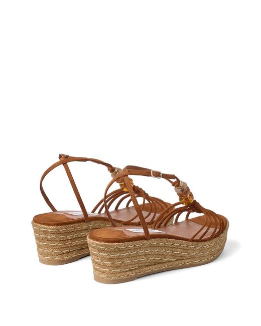 Jimmy Choo Brown Lemi Wedge 50 Tan Suede Wedge Sandals With Beads