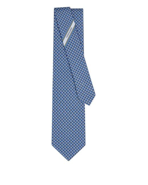 Ferragamo Blue Sailboat-Print Silk Tie for men