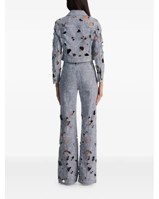 Alice + Olivia Blue Embroidered Eyelet Jacket