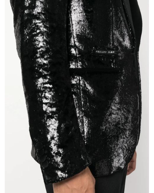 Philipp Plein Black Metallic-Effect Single-Breasted Blazer for men