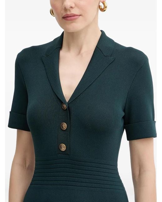 Guess Blue Button-Detail Ribbed Mini Dress