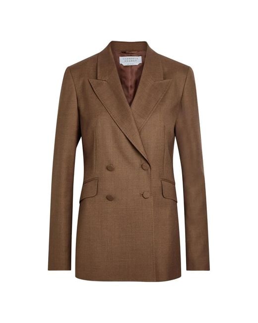 Gabriela Hearst Brown Angela Double-Breasted Peaked-Lapel Blazer